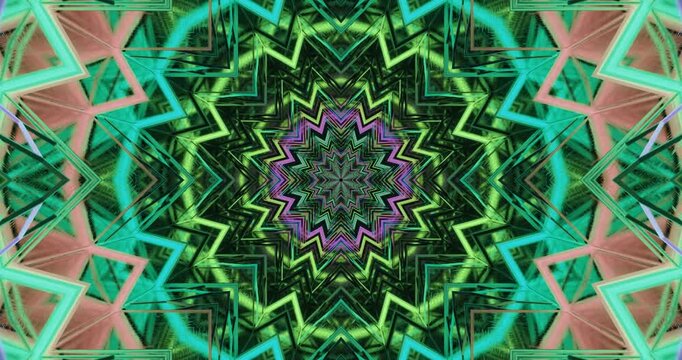 Abstract illustration of sharp zigzag geometric patterns in vibrant green, purple, and teal