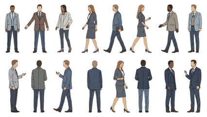 CAD People Vector Set | Men and Women Standing, Walking, Talking Front, Back, Side View Symbols for Architecture and Landscape Design