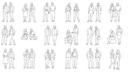 CAD People Vector Set | Men and Women Standing, Walking, Talking Front, Back, Side View Symbols for Architecture and Landscape Design