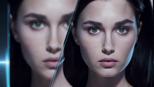 Concept video of AI program manipulating and swapping faces in video.