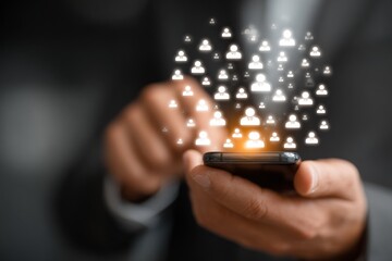 Businessman using smartphone for human resource management and online communication