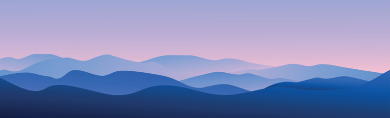 Panoramic landscape of mountains and sunset - Vector illustration