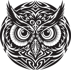 Tribal Owl Head Black White