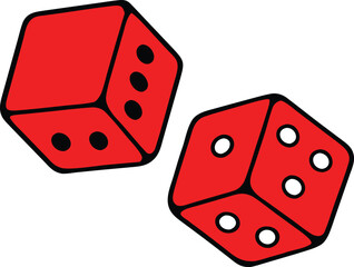 Red dice pair rolling cubes vector illustration for gambling and gaming transparent background