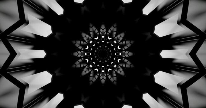 Abstract black and white illustration showing a sharp-edged geometric tunnel with high contrast