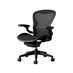 Modern Black Ergonomic Office Chair Transparent PNG Isolated Object
