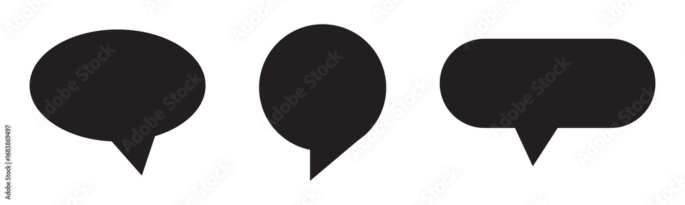 Poster silhouette speech bubble vector set. black on a white background. simple flat design. text box and m