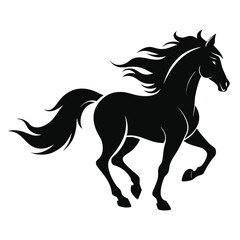 Obraz premium Silhouette of a galloping black horse with flowing mane and tail running
