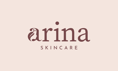Minimalist Skincare Logo with Elegant Face and Leaf Design