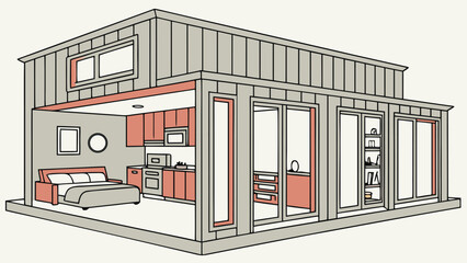 Shipping Container House inside view and outside view