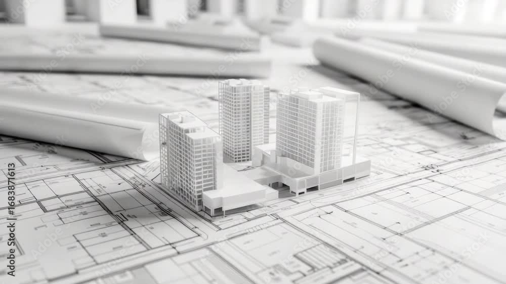 Poster a detailed drawing of a building structure on a plan, suitable for architecture or real estate use