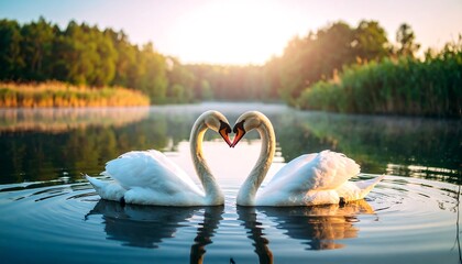 Two Swans Form Heart Shape