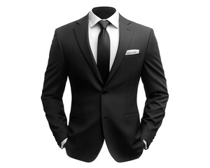  black suit, white shirt, and black tie on a transparent background,