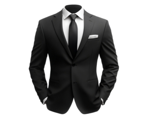  black suit, white shirt, and black tie on a transparent background,