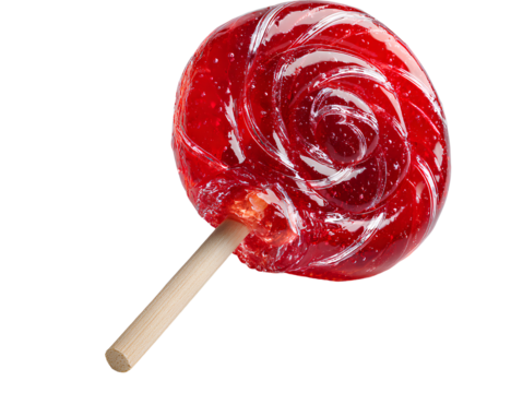 red lollipop candy on a stick, isolated on a transparent background.png
