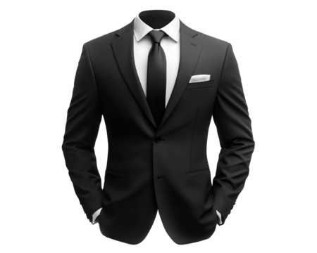  black suit, white shirt, and black tie on a transparent background,