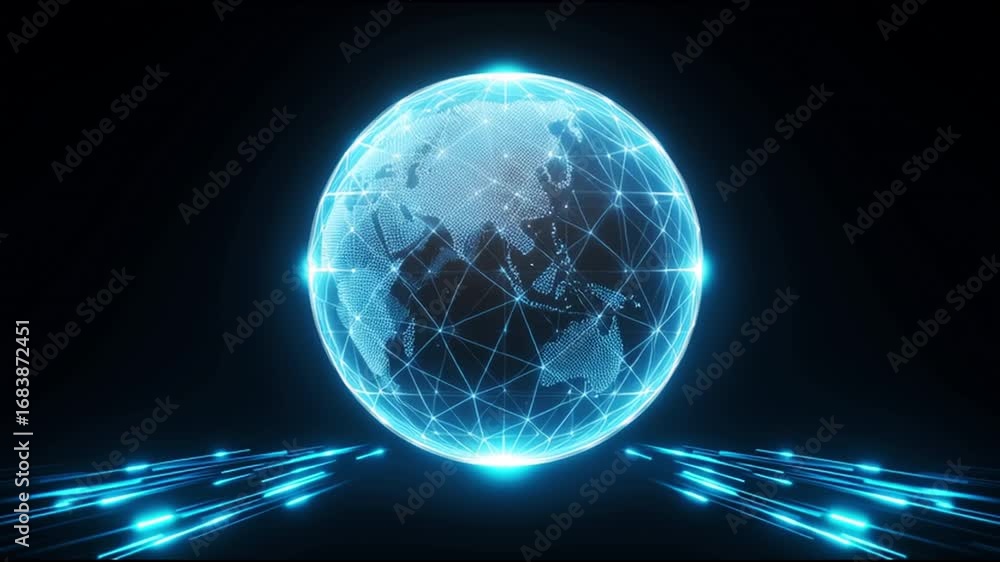 Poster futuristic digital globe glowing blue network connection technology data transfer cyberspace global 