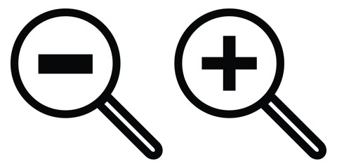 Fototapeta premium Search object, Lens icon set. Graphical vector illustration of zoom icon. Negative sing on isolated zoom lens icon set. Vector magnifying glass icon set on white background. EPS 10. 