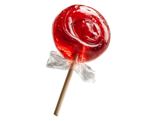  red lollipop candy on a stick, isolated on a transparent background