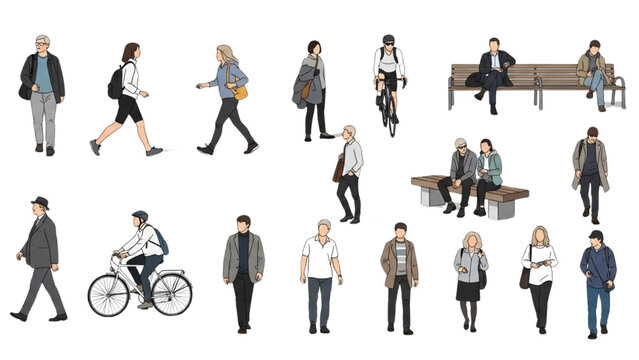 CAD People Vector Set | Outdoor Human Figures Isolated on White Background for Architecture and Landscape Design