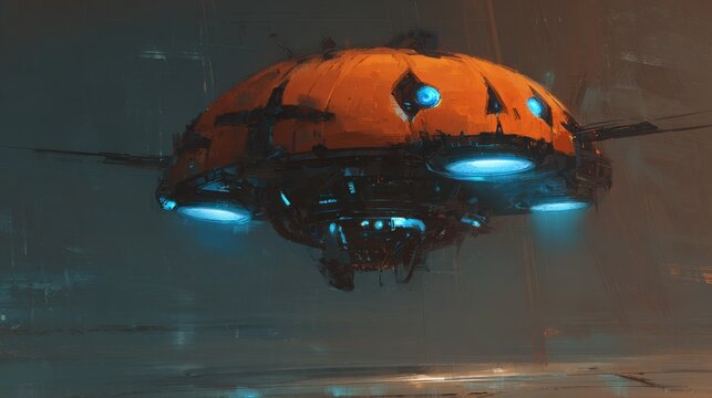 Futuristic Robotic Jack-o'-Lantern Drone with Sci-Fi Aesthetics