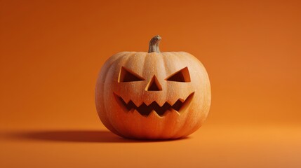 Glowing Jack-o'-Lantern with Triangular Eyes on Orange Background