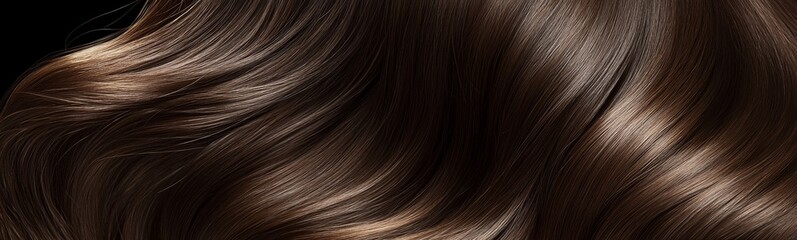 Voluminous dark brown wavy hair on clean background, luxury hair dye packaging