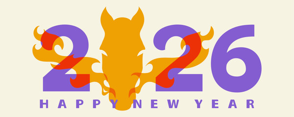 Happy New Year, 2026, Year of the horse. Colorful modern banner, card, poster, vector illustration with text