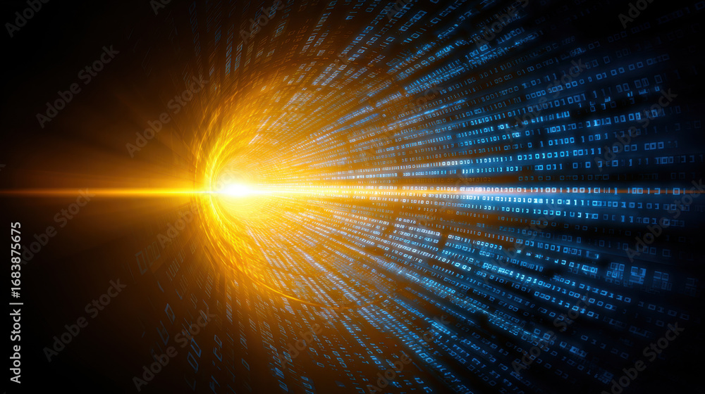 Aufkleber vibrant digital vortex of light and binary code creates mesmerizing visual effect, symbolizing flow 