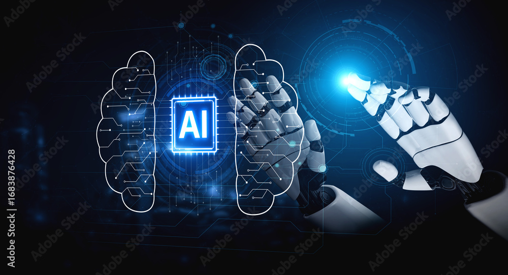 Poster ai brain processes big data with generative ai, llms, and machine learning to support business decis