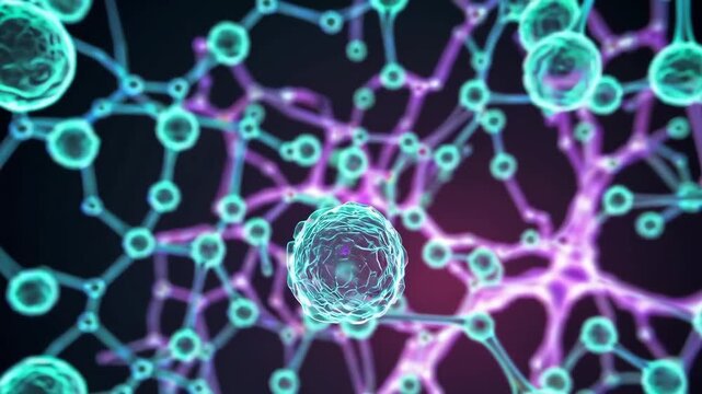 Animation of extracellular vesicles being released from a cell in response to stimulus.