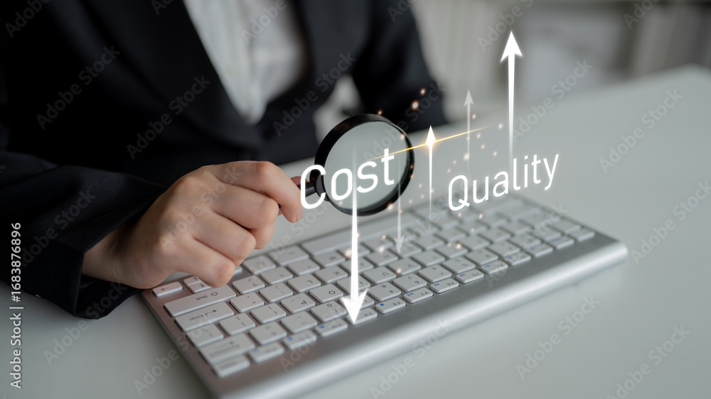 Aufkleber increase quality and reduce cost represent quality, cost, and performance optimization for business 