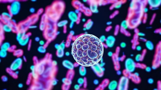 Animation of extracellular vesicles being released from a cell in response to stimulus.
