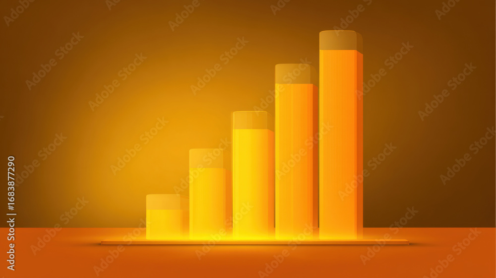 Poster vibrant and modern bar graph displays increasing values in shades of yellow, symbolizing growth and 