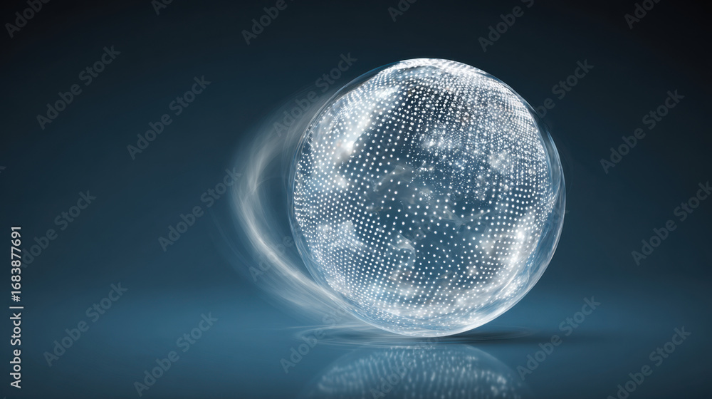 Aufkleber glowing sphere with mesh of dots represents digital world, symbolizing technology and connectivity. 