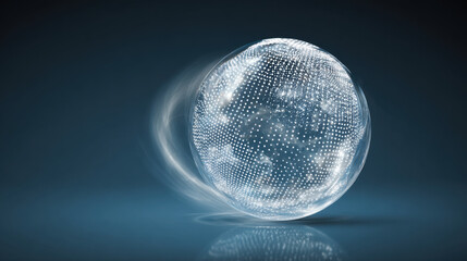 Glowing sphere with mesh of dots represents digital world, symbolizing technology and connectivity. dynamic motion conveys sense of innovation and progress