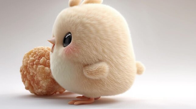 Fluffy chick beside crispy nugget &ndash; adorable 3D food‑mascot loop clip
