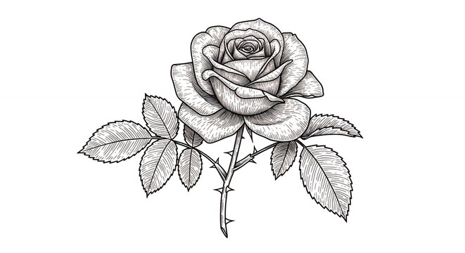 Detailed pencil sketch of a rose