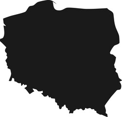 Black silhouette map of Poland country outline isolated on white background