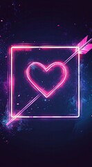 Obraz premium Neon frame with an arrow and heart on a dark background