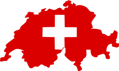 Map of Switzerland with Swiss national flag cross symbol in red design