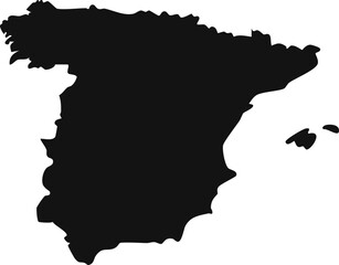 Black silhouette map of Spain country outline isolated on white background