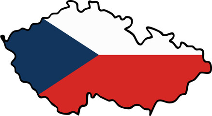 Map of Czech Republic with national flag colors blue white red design