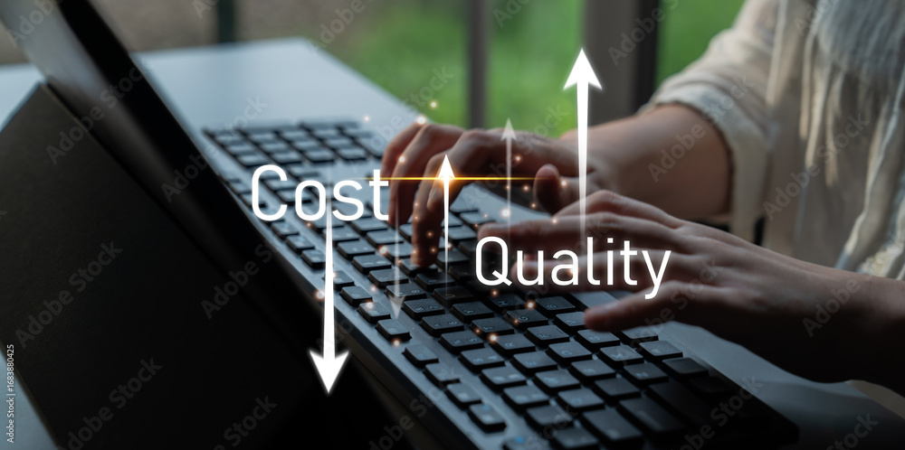 Aufkleber increase quality and reduce cost represent quality, cost, and performance optimization for business 