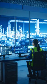 Industrial control room with worker