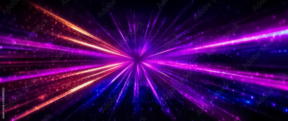 Poster purple and blue light with a red streak. the light is moving and he is a part of a movie or a video 