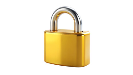 Fototapeta premium Golden padlock isolated on transparent background, representing security, privacy, and protection of digital and physical assets with a metallic sheen