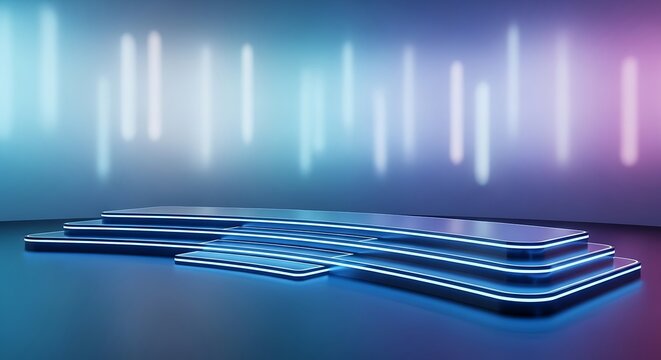 A futuristic blue wave pattern spirals through a digital tunnel of light and technology