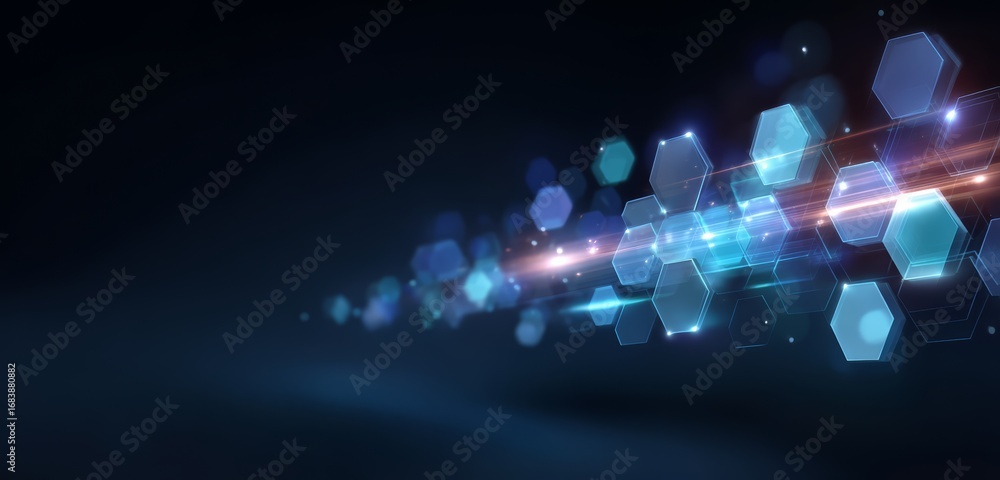 Aufkleber dark background with a series of blue and red hexagons arranged in a way that creates a sense of mov