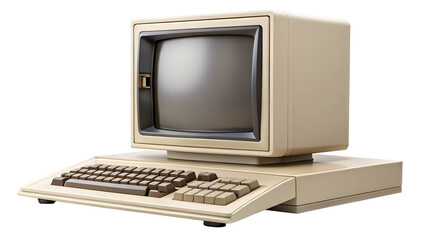 An old vintage computer isolated on transparent background, showcasing retro technology and classic design, reminiscent of early computing era